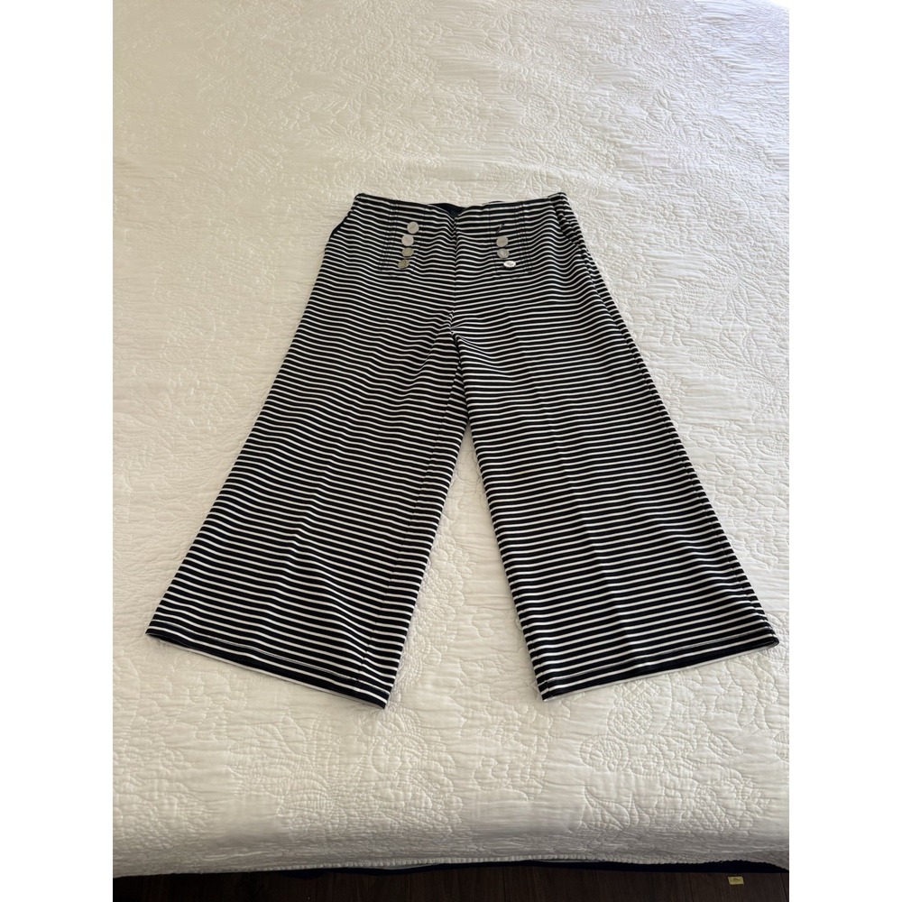LAUREN Ralph Lauren Navy Striped Capri Jersey Pants - Size PM - Missing Button